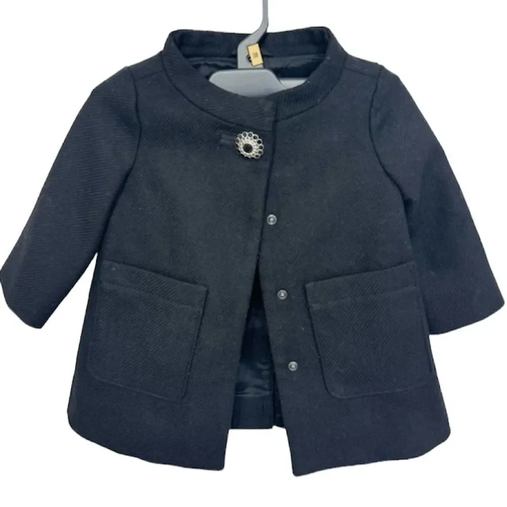 Baby Gap Wool Blend Girls Black Dress Pea Coat 12-18 Months